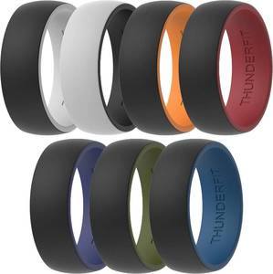 lot 50427 image: ThunderFit Silicone Wedding Rings for Men Size 7, 2 Layers Round Rubber Engagement Bands 8.7mm Wide 2mm Thick - Variety Multipack