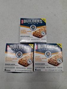 lot 50429 image: THREE BOXES CLIF BUILDERS Protein Bars - Crispy Almond Salted Caramel - Reduced Sugar - Gluten Free - 16g Protein - No Artificial Sweeteners - 1.97 oz. (6 Pack)