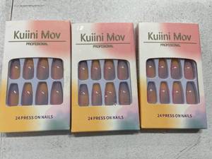 lot 50435 image: 3 Boxes 24Pcseach Press on Nails Medium Almond Fake Nails Rainbow Marble False Nails with Design Acrylic Artificial Glossy Design Nail Tips, Reusable Stick on Nails in 12 Sizes,Acrylic Medium Nail Tips