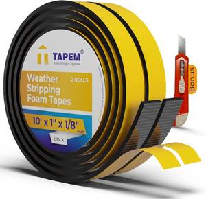 lot 50440 image: Weather Stripping Door Seal 20 ft - 2 Rolls 10 x 1 x 18 - Black Door Seal Strip - Neoprene Foam Tape - Premium Insulation Tape - Foam Insulation for Doors, Windows, Attic Access, Hatches