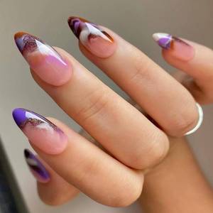 lot 50471 image: MISUD Press on Nails - Medium Almond Fake Nails with Bling Glitter, Acrylic Ombre Design 24 pcs