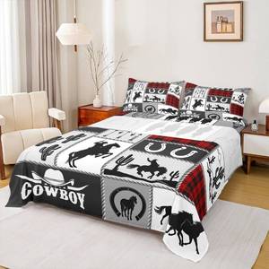 lot 50477 image: Rustic Farmhouse Horse Kids Sheet Queen Size,Western Cowboy Cactus Bedding Set,Boys Girls Adults Room Decor,Geometric Plaids Arrows Boho Red Xmas Bed Sheet Set 4pcs(Fitted  Flat  2 Pillowcases)