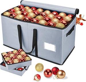 lot 50502 image: Christmas Ornament Storage Box, Ornament Storage Organizer Fits 128 of 3 inch Ornament Balls, 8 Removable Tray Ornaments Storage Containers with Dividers to Store Xmas Holiday Decor(Grey)