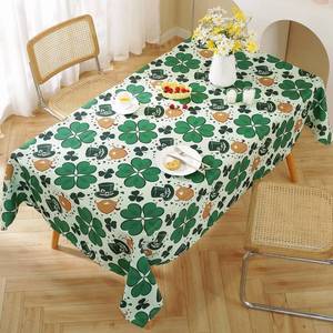 lot 50517 image: Saint Patrick Day Tablecloth Rectangle 60 x 102 Inch, Green Clover Shamrock Hat Tables Cloth, Spill & Oil Proof Polyester Table Cover for Spring, Dining, Party, Holiday Decoration