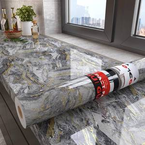 lot 50386 image: LXCREAT Marble Contact Paper Peel and Stick for Kitchen Countertop, Matte Black and White Wallpaper Removable Self Adhesive Vinyl Waterproof Roll 15.7 393.7 for Cabinets Wall Covering Easy to Clean - Color Varies Fromt Stock Photo