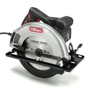 lot 9616 image: Hyper Tough 12 Amp Corded 7-14 inch Circular Saw with Steel Plate Shoe, Adjustable Bevel, Blade & Rip Fence