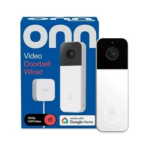 lot 12046 image: onn Wired Video Doorbell, Head-to-Toe View, Intelligent Alerts with Google Home