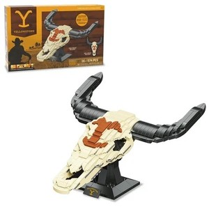 lot 12054 image: Brickcraft Yellowstone Steer Skull Building Kit (574-Piece Set), Rustic Ranch D cor Display, Cow Skull Model Creative Building Set, Western Home Decoration, Plastic Building Blocks