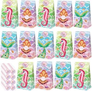 lot 12079 image: VGOODALL 54 Pack Mermaid Party Favor Bags with Stickers, 4.7x3.1x8.7 Inches Reusable Gift Bags Ocean Theme Assorted Designs for Kids Birthday Supplies