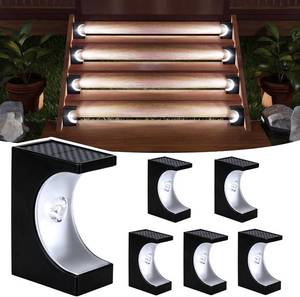 lot 12087 image: Fudosa Solar Stairs Lights for Outside - 6 Pack Waterproof Solar Step Lights Outdoor Deck Lighting for Landscape Garden Yard Decoration - Cold White
