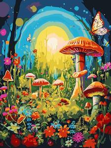 lot 12088 image: Meothan Mushroom Paint by Numbers Kits for Adults & Beginners - Easy Mushroom Forest Canvas Paint by Number for Home Wall Decoration & Gifts, 16X12 inch