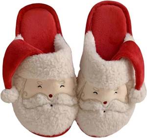 lot 12097 image: Christmas Slippers for Women Men, Cute Funny Plush Slipper Soft Slip-On House Winter Plush Fluffy Slippers for Holiday Xmas Bedroom Indoor Outdoor SIZE 40-41