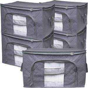 lot 12105 image: ZOBER Grey 6 Pack Foldable Blanket Storage Bags with Clear Window, Dual Zippers, Reinforced Handles, Ideal for Bedroom, Closet, Clothing Organization