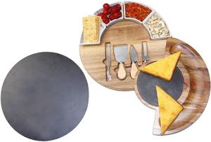 lot 12106 image: Acacia Wood Cheese Cutting Board Set - Charcuterie Board Set and Cheese Serving Platter with Utensil Set and Ceramic Bowls Slate Cheese Boards Perfect MeatCheese Board and Knife Set for Entertain