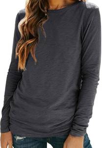 lot 12107 image: Womens Crewneck T Shirts Lightweight Long Sleeve V-Neck Tee Female Loose Fit Fall Tops Fashion Trendy Soft Clothes Outfits, size small, color pink