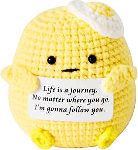 lot 12116 image: 1 Pcs Mini Cute Funny Positive Life Bunny Creative Knitted Animal Holding Card Crochet Easter Birthday Christmas Girls Gift(Chick)