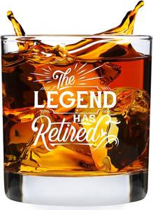 lot 12120 image: Funny Retirement Gifts for Men - The Legend Has Retired Whiskey Glass - Humorous 11 oz Gift for Coworker - Unique Party Decorations