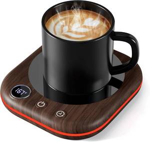 lot 12818 image: Mug Warmer Upgraded,Coffee Mug Warmer for Desk LEDs Light 3 Temp Settings (113-167 F) 1-12H Timer 4 H Auto Shut Off Beverage Cup Candle Warmer for Coffee Tea Milk(Wood Grain)