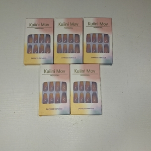 lot 55021 image: 5 Packs 24Pcs Press on Nails Medium Almond Fake Nails Rainbow Marble False Nails with Design Acrylic Artificial Glossy Design Nail Tips, Reusable Stick on Nails in 12 Sizes,Acrylic Medium Nail Tips