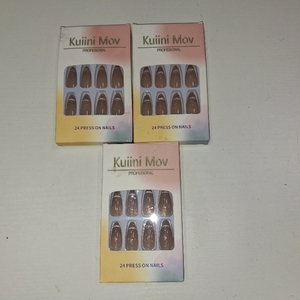 lot 55022 image: 3 packs Press on Nails Fake Nails Cat Eyes Nails Glue on Nails Gel Nail Kit 24PCS Jupiter Dust Almond Press on Nails, Chic & Reusable False Nail Kit in 12 Sizes with Nail File and Adhesive Tab