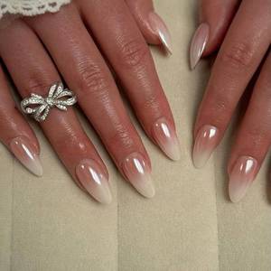lot 55023 image: Press On Nails Almond Medium False Nails Chrome Glazed Stick On Fake Nails with Glue Kit  Fit Perfectly - 24 Pcs Nails (03, Medium)