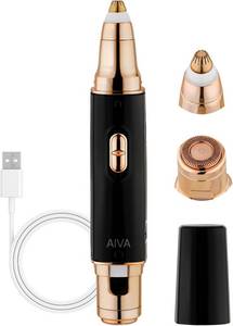 lot 55058 image: SPA SCIENCES - AIVA Deluxe   Patented Dual 2-in-1Double Sided Facial Hair Remover & Eyebrow Trimmer USB Rechargeable with Built-in LED Lights & 2 Extra Replacement Heads