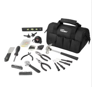 lot 57000 image: Hyper Tough 89-Piece Black Household Tool Set with 12-Pocket Tool Bag