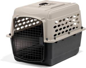lot 57004 image: Petmate Vari Dog Kennel - Portable Dog Carriers &amp Crates for Medium Dogs, Airline-Friendly, Durable Plastic, Pet Carrier For Home and Travel, 28 Inches, Taupe and Black - Crack