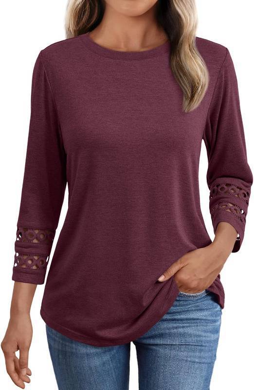 lot 12455 image: AUTOMET 34 Length Sleeve Womens Tops Crewneck Lace Tunic Business Casual Dressy Blouses Fall Trendy Outfits, 2025 SIZE XL Color White