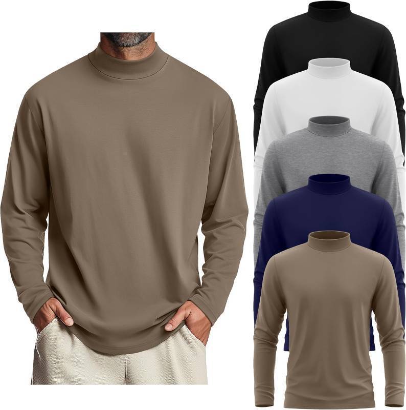 lot 12469 image: 5 Pack Mens Big and Tall Mock Turtleneck Long Sleeve Shirts Plus Size Basic Casual Thermal Pullover Tops SIZE XXL