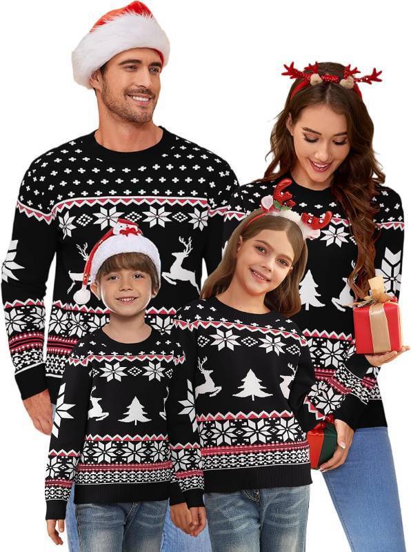lot 3508 image: Matching Family Christmas Sweaters Crewneck Reindeer Snowflakes Pullover Xmas Holiday Outfits SIZE XL