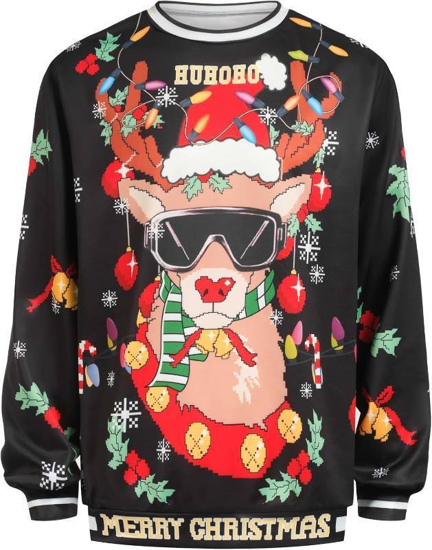 lot 3532 image: Ugly Christmas Sweatshirt for Men Women, 3D Funny Crewneck Pullover Sweatshirt for Xmas Holiday Size XXL