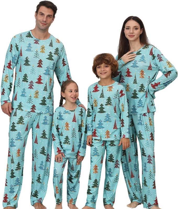 lot 3620 image: YEAXLUD Family Funny Christmas Pajamas Matching Sets for Women Couples Mens Ladies Comfy Adult Sleepwear Xmas Pjs Holiday Cute Pijamas Printed Jammies(Circle Blue Christmas Tree, Size Kids 10-12, Kids PJs Only