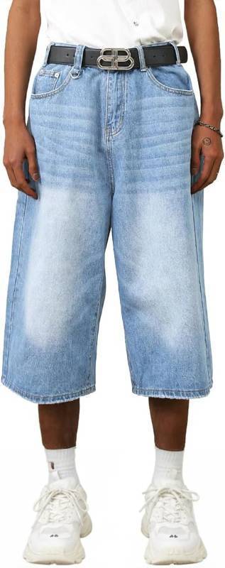 lot 1778 image: EMMIOL Mens Baggy Jean Shorts Loose Fit Denim Shorts Men Summer Casual Jorts Y2k Hip Hop Short Jeans Streetwear Clothes, Medium
