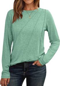 lot 152 image: AUTOMET Womens Pleated Long Sleeve Tunic Tops - Loose Fit Crewneck Casual Shirts, Soft Lightweight Everyday Basic Clothes SIZE S