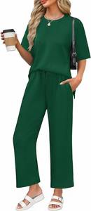 Ekouaer Pajamas for Women Ribbed Knit Lounge Set Short Sleeve Loungewear 2 Piece Outfits Pants Sets SIZE S