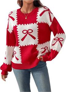lot 172 image: Milumia Womens Cute Bow Sweater Color Block Crewneck Long Sleeve Fall Winter Knitted Pullover Tops SIZE S