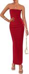 PRETTYGARDEN Women's Summer 2025 Semi Formal Cocktail Dresses Strapless Tube Bodycon Ruched Evening Wedding Guest Maxi Dress (Red,XX-Large)