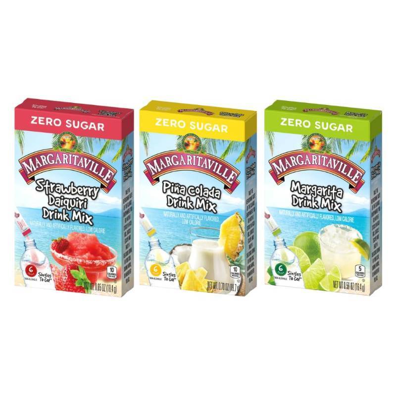 lot 1060 image: Margaritaville Singles to Go Drink Mix Ultimate Summer Variety Pack, 1 Strawberry Daiquiri, 1 Pina Colada, 1 Margarita, 1 CT