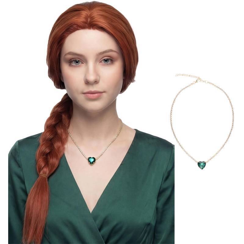 lot 1299 image: Yan Dream Princess Long Auburn Braided Wig and Necklace Halloween Cosplay Party Wig