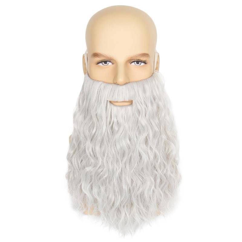 lot 13151 image: Yan Dream Men Long Curly Silver Grey Wizard Beard Novelty Costume Facial Hair Cosplay Party Fake Beard and Mustache