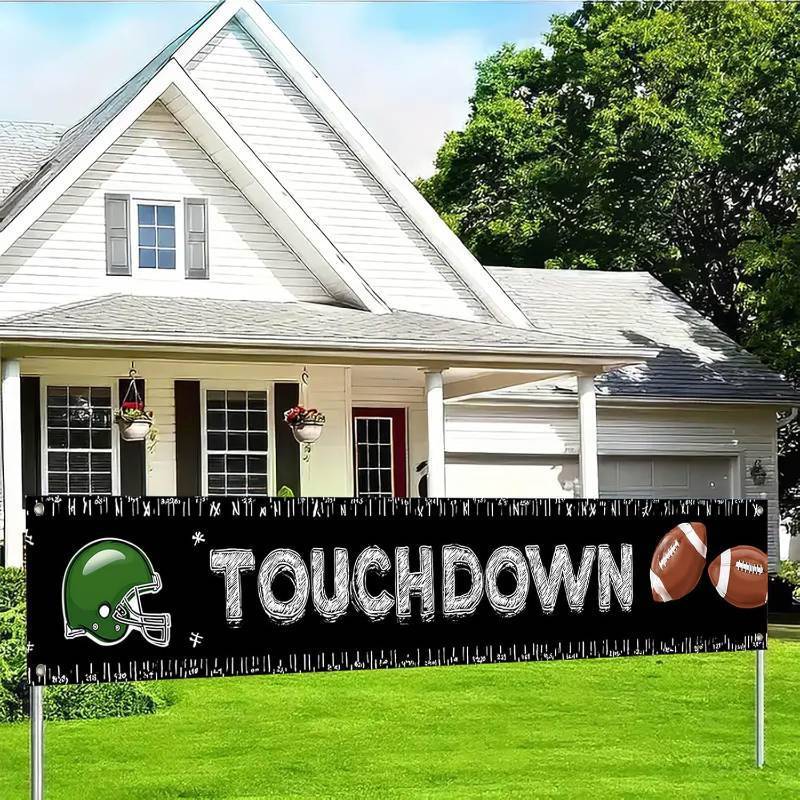 lot 13204 image: Football Party Banner Touchdown Football Banner Game Day Decor Chalkboard Style Backdrop Wall Display for Football Fans Tailgate Gatherings Indoor Outdoor 78 x 12 Inches
