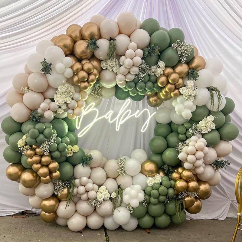 lot 13209 image: 207Pcs Sage Green Balloons Garland Arch Kit, with Olive Green White Metallic Gold Balloons for Wedding Bridal &Baby Shower Bachelor Baptism Birthday Party Decorations Supplies