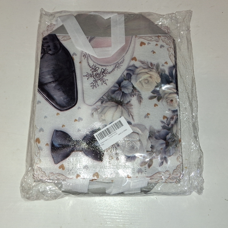 lot 13222 image: Liobelon 12pcs Elegant Wedding Gift Bags with Handles, Non-Woven Fabric Favor Bag for Bridal Shower, Wedding Guest Favors, Bachelorette Party, Rehearsal Dinner, 9.1x8.7x4.3 Inches