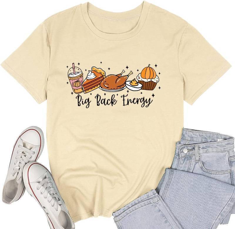 lot 8844 image: TSIIUO Big Back Energy Thanksgiving Shirts for Women Funny Turkey T-Shirt Happy Holiday Party Casual Short Sleeve Tops SIZE XL