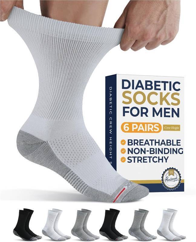 lot 14030 image: Pembrook Diabetic Socks for Men - 6 Pairs Crew Diabetic Neuropathy Socks for Men  Non Binding