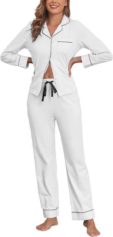 lot 14070 image: Veseacky 100% Cotton Womens Pajama Set Long Sleeve Button Down Sleepwear Soft Pjs Lounge Sets Nightwear Pjs SIZE 11-12 YEARS