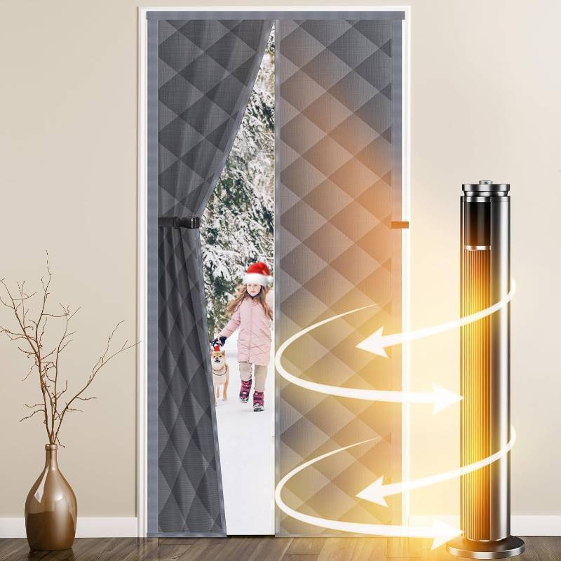 lot 9311 image: Magnetic Thermal Insulated Door Curtain,Fits Door Size 38 x 82, Durable Oxford Cloth Thicken Cotton Fiber Fill, Temporary Door Insulation Cover,Soundproof Weatherproof Doors Blanket