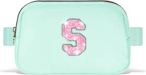 lot 139 image: Fanny Pack Belt Bag Crossbody Bags with Initials Letter Patch Trendy Stuff for Teens Cute Stuff Birthday Gifts for Teenager Girls  Light Green,Initial S