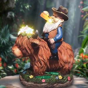 lot 201 image: Gnome Gifts for Women, Solor Statue for Garden, Gnome and Highland cow Figurine with Lights, Outdoor Decorations for Yard Lawn Patio, Gifts for Mom Grandma Mother in Law Gardener MotherDay